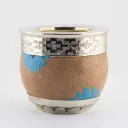 art. m035 Mate roma de cuero vaqueta pintado calabaza con virola y doble fleje grande de alpaca