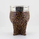 art. m037 Mate Imperial de cuero animal print calabaza con virola y fleje de alpaca