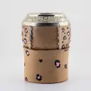 art. m048 Mate Uruguayo de cuero vaqueta pintado calabaza con virola tallada de alpaca cocido con tiento y base de cuero pintada