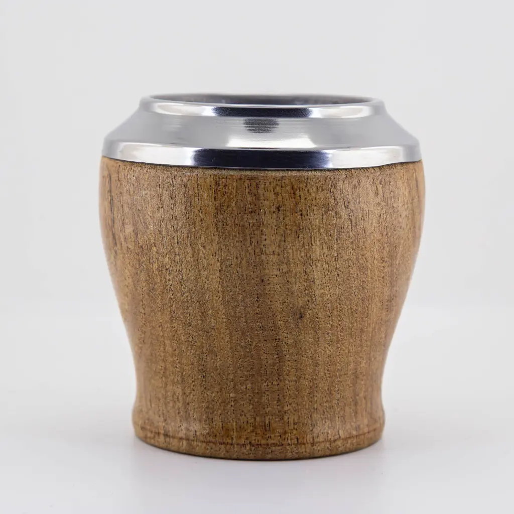 art. m079 Mate Uruguayo de algarrobo con virola y fleje de acero inoxidable