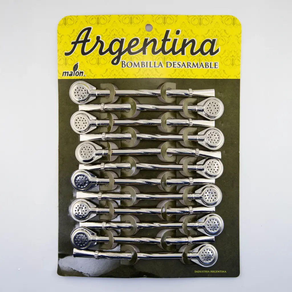 art. 520 Bombilla Argentina bronce niquelado desarmable caño largo repujado