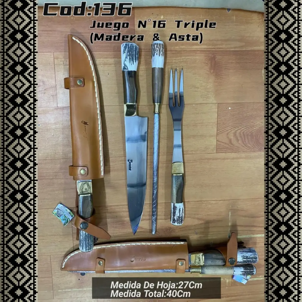 [c136] Juego N°16 Triple (Madera y Asta)