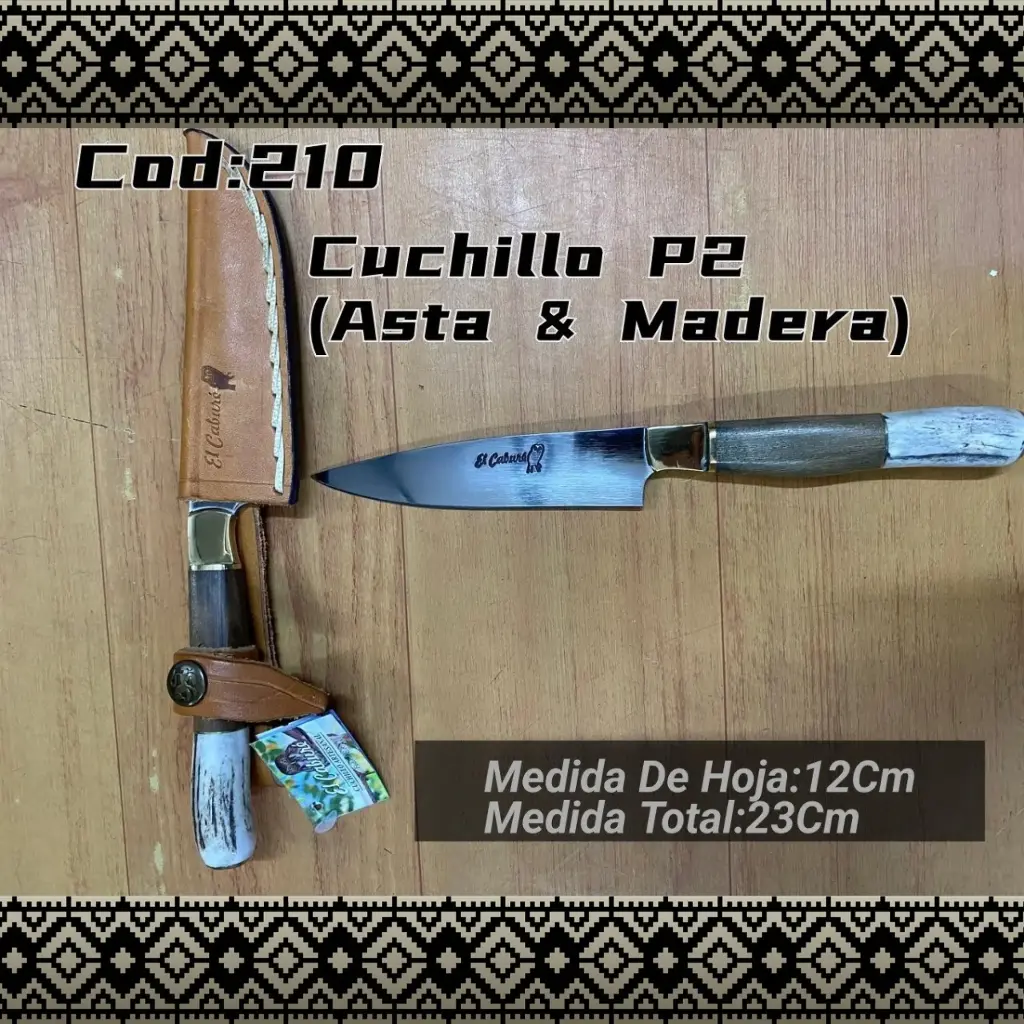 [c210] Cuchillo P2 (Con Botón. Madera y Asta)