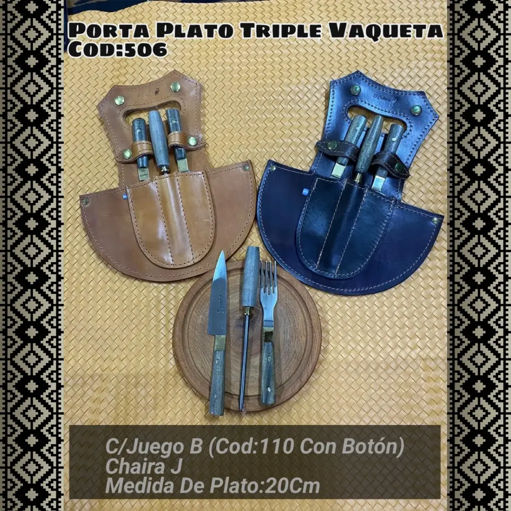[c506] Porta Plato Triple Vaqueta con Juego B (con Botón)