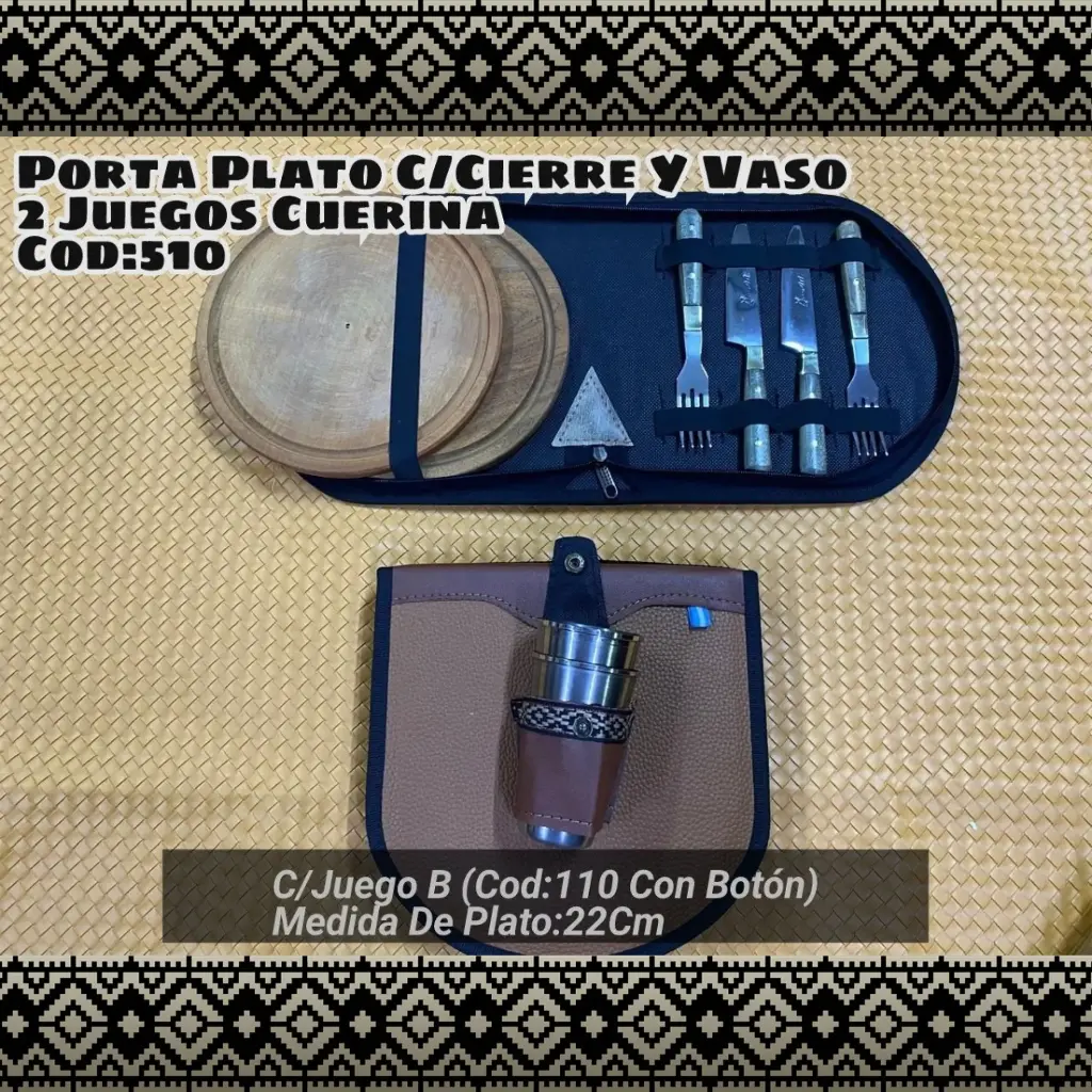 [c510] Porta Plato Doble con Cierre y Vaso con Juego B (con Botón)