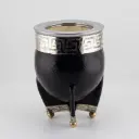 Mate Imperial de cuero liso calabaza con virola y doble fleje de alpaca con bolitas (pie y cuello)