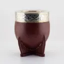 art. m011 Mate Imperial de cuero liso calabaza con virola y fleje de alpaca