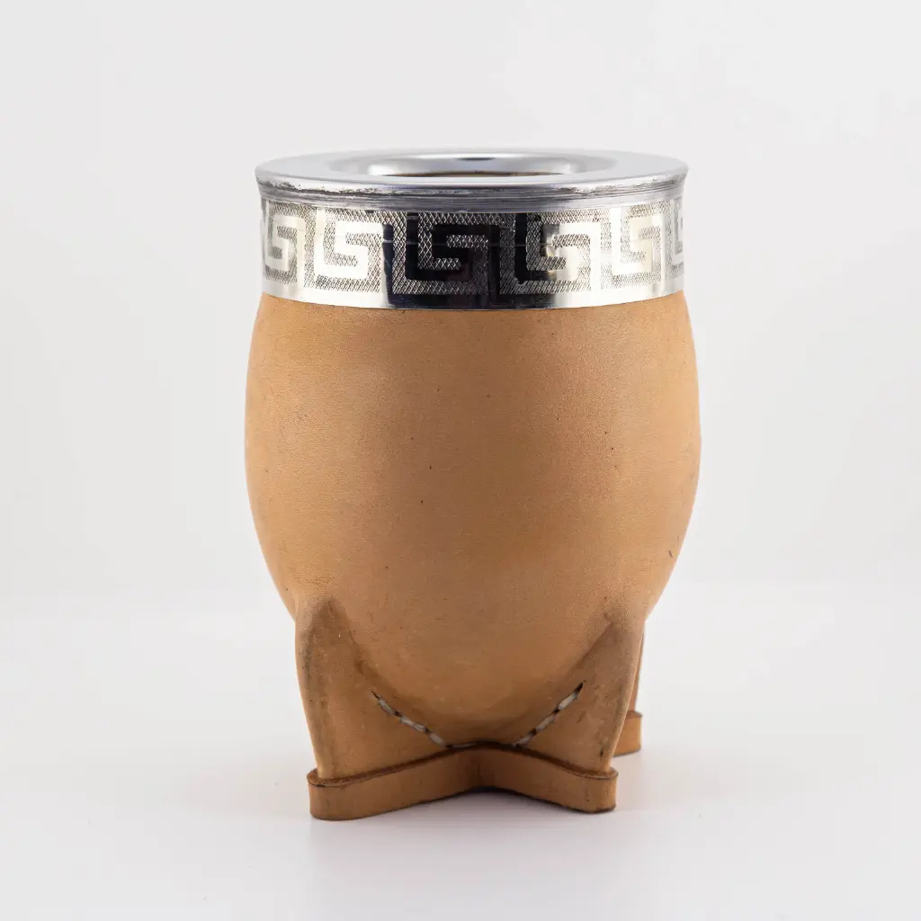 Mate Imperial de cuero vaqueta calabaza con virola y fleje de acero inoxidable (Negro)