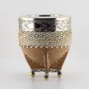 art. m015 Mate Imperial de cuero vaqueta tejido calabaza con virola y doble fleje de acero inoxidable con bolitas (pie y cuello)