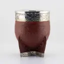 art. m018 Mate Imperial de cuero vaqueta calabaza con virola y doble fleje de alpaca (pie y cuello)