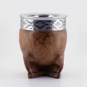 art. m023 Mate Imperial de cuero liso algarrobo con virola y fleje de acero inoxidable
