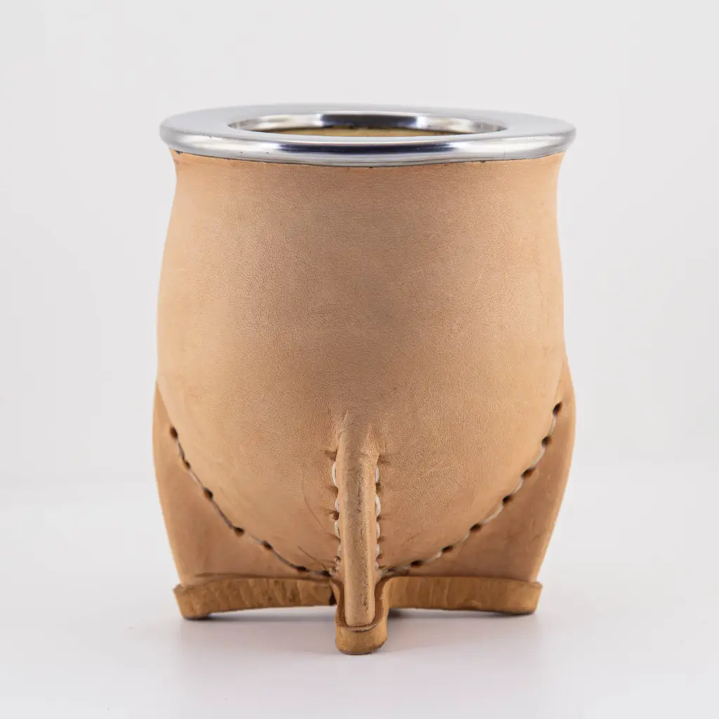 Mate Camionero con virola de acero inoxidable forrado cuero (Negro)