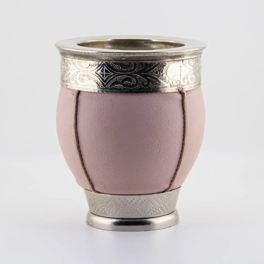 art. m053 Mate Imperial de cuero y eco-cuero calabaza con virola y fleje de alpaca y base metálica (Negro)