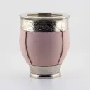 art. m053 Mate Imperial de cuero y eco-cuero calabaza con virola y fleje de alpaca y base metálica